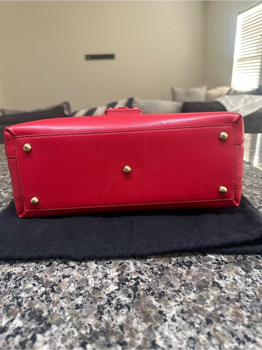 Dolce & Gabbana Red Leather Top-Handle Satchel with Gold Hardware and Studs